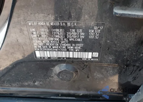 2017 Honda Hr-V Ex from USA, damaged, VIN 3CZRU6H5XHM71706